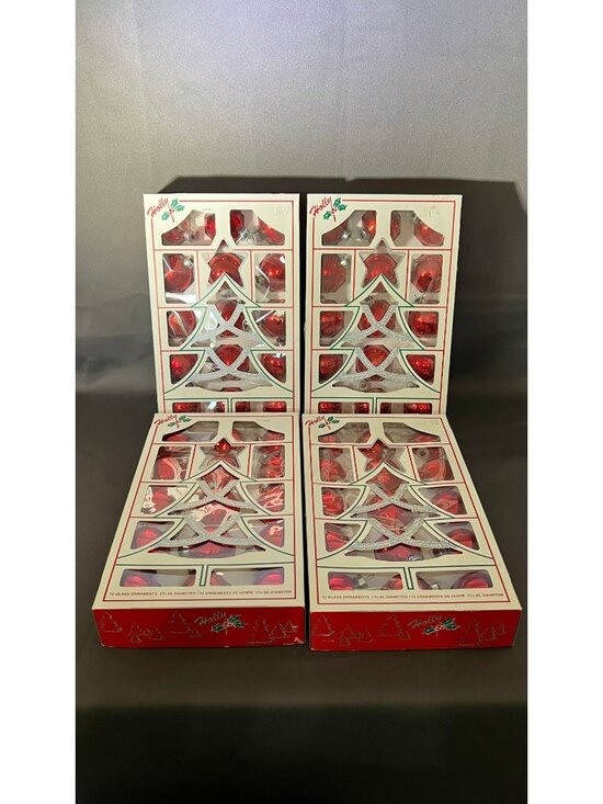 Holly Other - Vintage Holly 15 Red Glass Christmas Ornaments 1 3/4" Tree Set X4